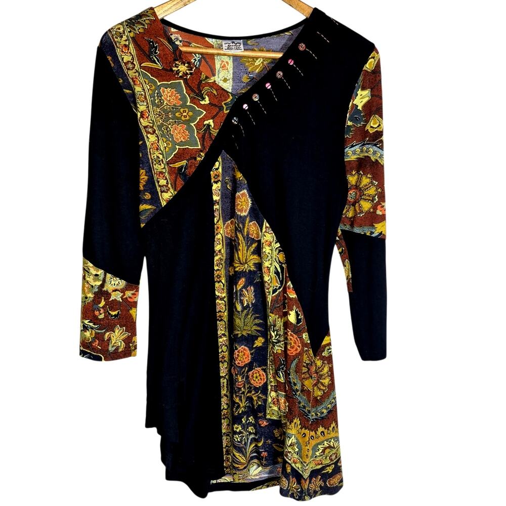 Parsley & Sage Asymmetric Flowy Patchwork Tunic BOHO Top Small